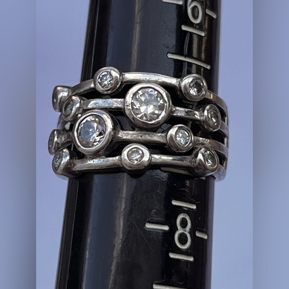 Multi stone band silver with cubic stones layered Marked 925 NF Ring size 7.5 - Picture 4 of 5
